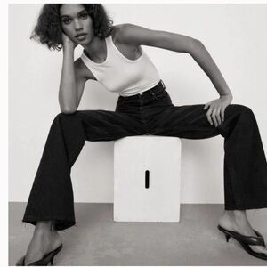 ZARA wide leg full length black denim jeans . Size 2